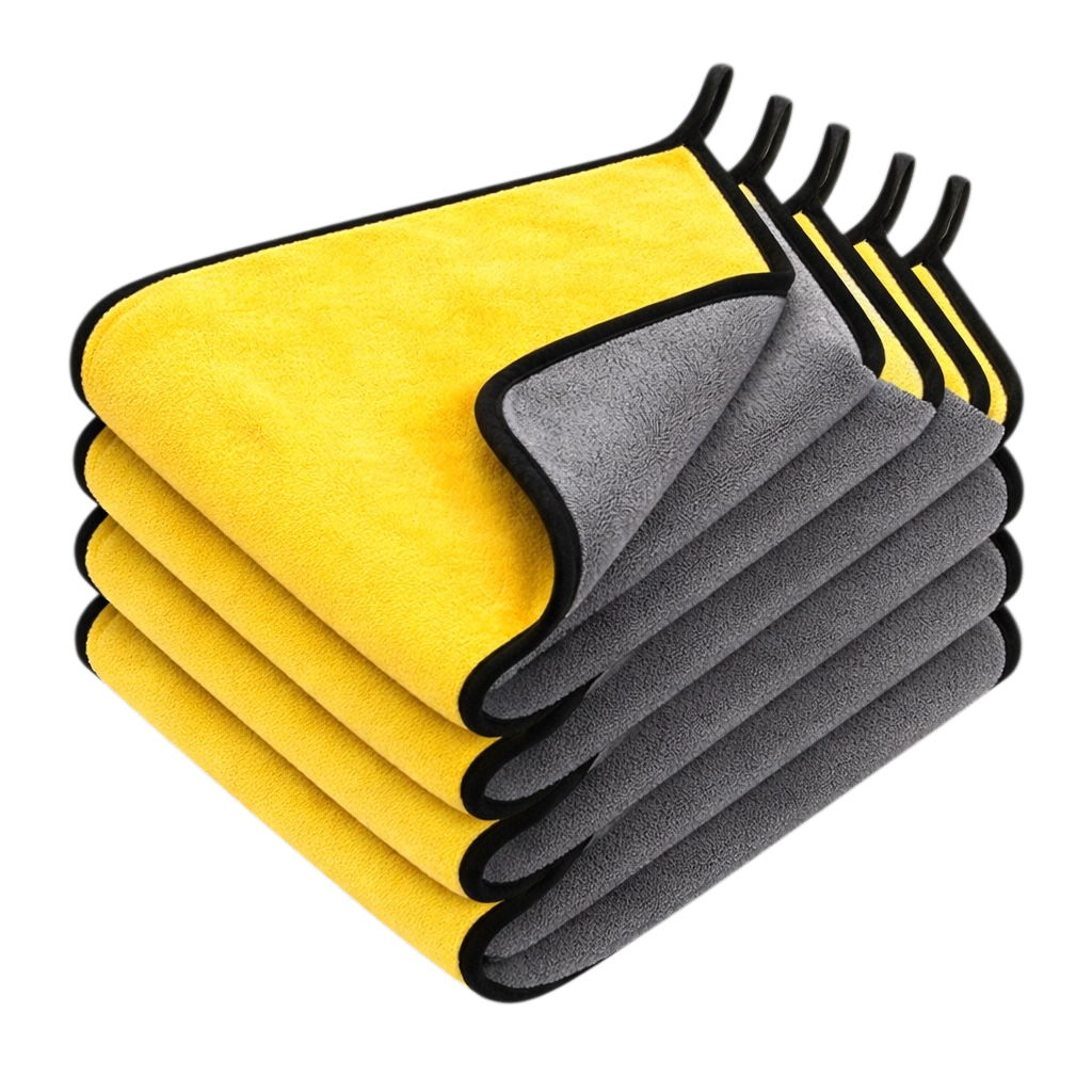 Street Iconz 800 GSM Coral Fleece Double Sided Microfiber Towels, 16" x 12" Yellow/Gray