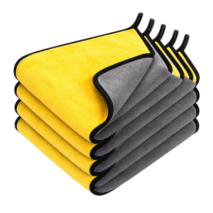 Street Iconz 800 GSM Coral Fleece Double Sided Microfiber Towels, 16" x 12" Yellow/Gray